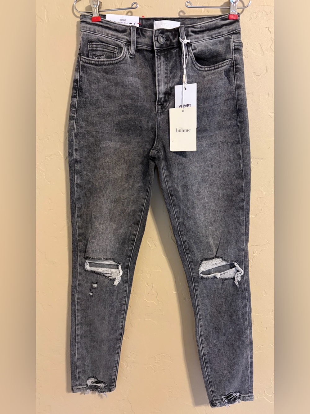 VERVET BY flying monkey Haylie high rise skinny jeans distressed charcoal sz 27